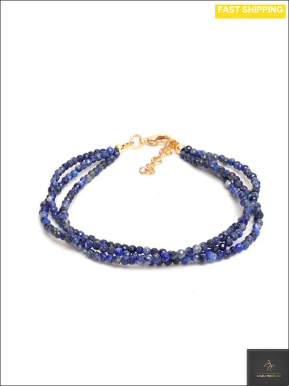 Handmade Multi Strand Lapis Lazuli Beaded Bracelet Gold Plated 8 Inch
